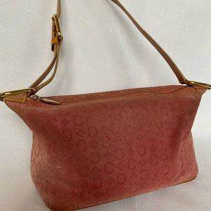 Celine pink suede bag embossed with C and triomphe logo